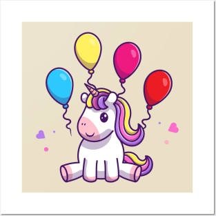 Cute Unicorn Birthday Party With Balloon Posters and Art